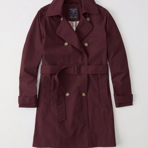 Abercrombie and Fitch Maroon Trench Coat Size Small - Picture 5 of 5